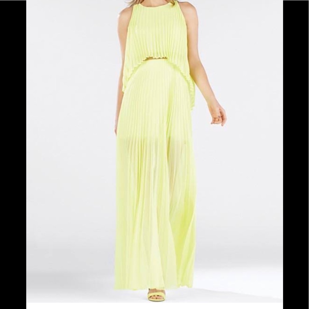 BCBG yellow pleated maxi dress